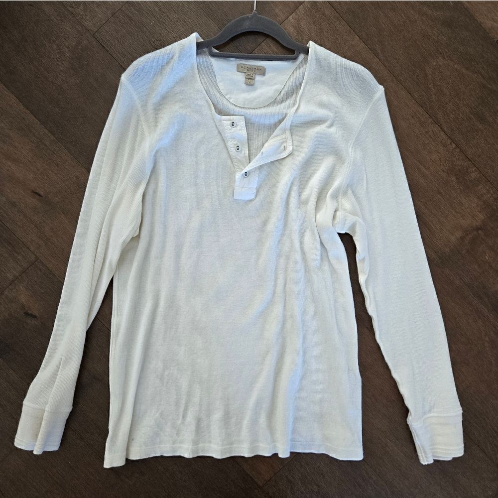 Burberry White Long Sleeve Henley Thermal Shirt